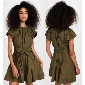 Ulla Johnson Mae Mini Dress Women's GreenCotton Tiered Ruffled Short Sleeve